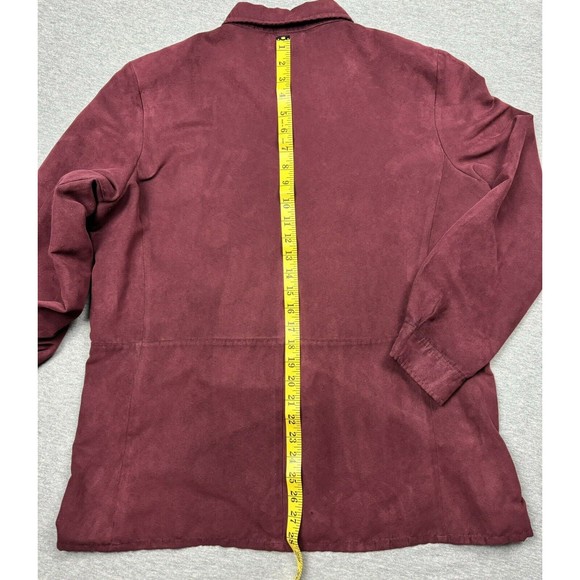 Cathy Daniels Button Up Long Sleeve Shirt Womens 14 Polyester Suede Burgundy - Picture 7 of 8
